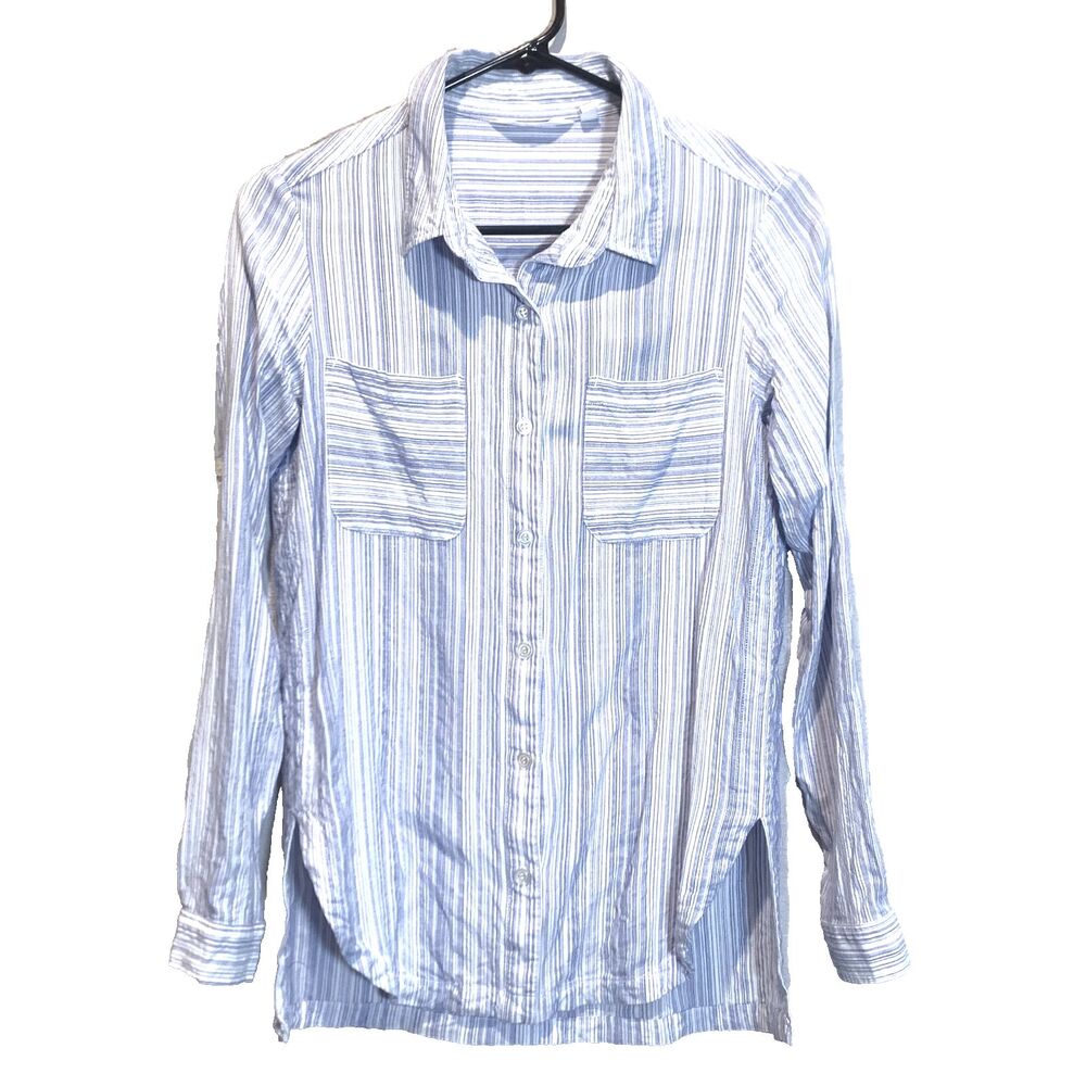Athleta Shirt Small Blue White Striped Button Down Long Sleeve Casual Women XS